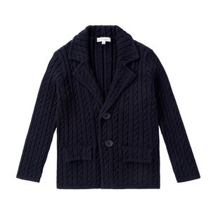 Petit Clair navy cable knit blazer sweater cardigan